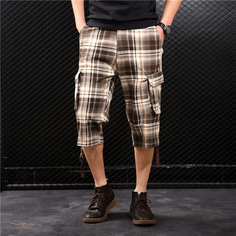 Outdoor Cargo Shorts Men\'s Cotton Camouflage Plaid Pocket Army Shorts Fashion Male Bermuda Shorts