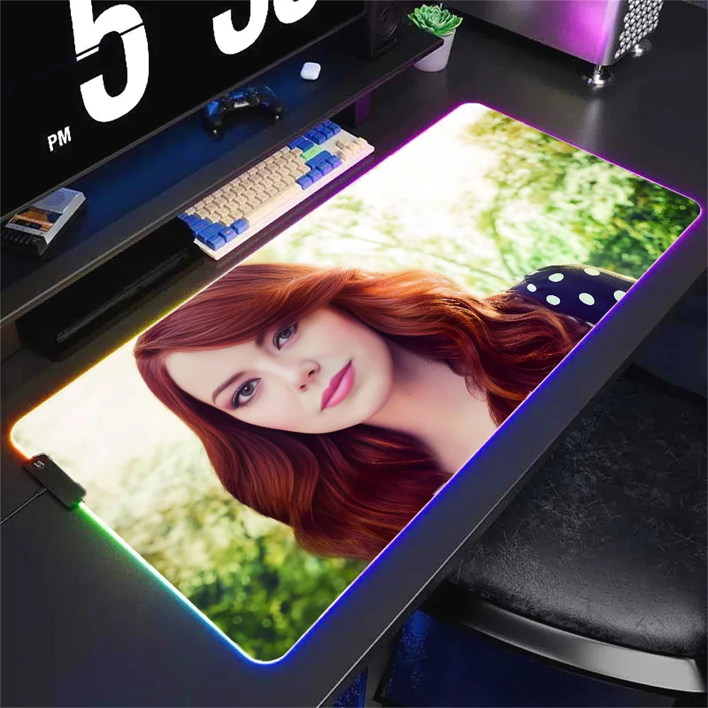 movie E-Emma Stone  Mousepad XXL RGB Gaming Mouse Pads HD Black Gamer Accessories Large LED