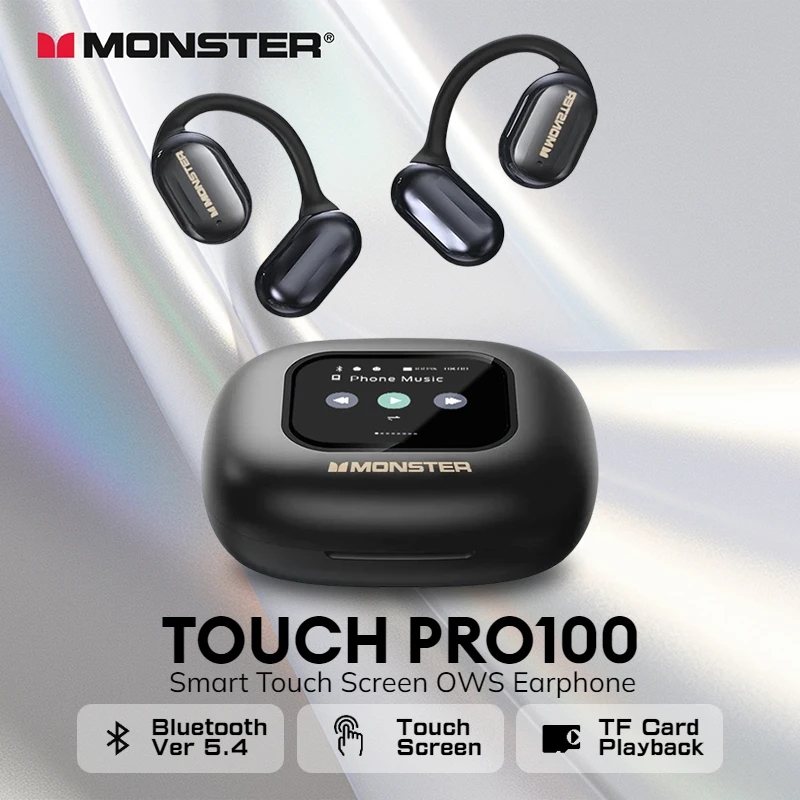 Monster OPEN TOUCH PRO100 Bluetooth 5.4 Headphone Colors Touch Screen OWS Wireless Earphones Support TF Card Headset with Mic