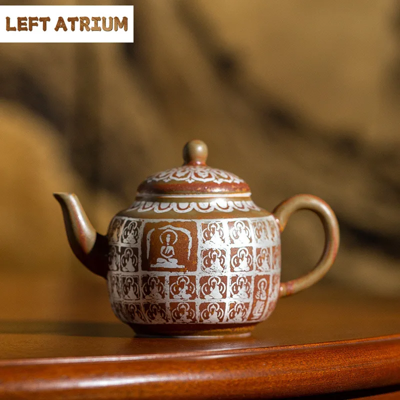 

130ml Dunhuang Thousand Buddha Teapot Traditional Tea Infuser Pot Tea Brewing Kettle With Ball Hole Tea Ceremony Pot Bearing