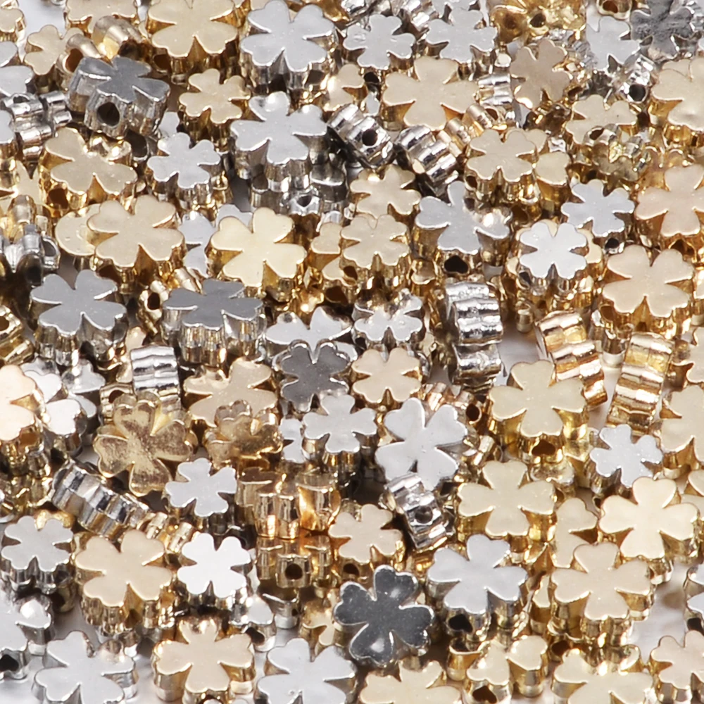 100-200 teile/los 6mm 8mm Gold Farbe vier blättriges Kleeblatt ccb Perlen für Schmuck machen lose Spacer Perle DIY handgemachtes Armband
