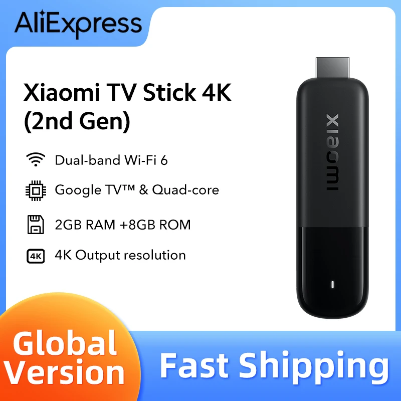 2025 versión Global Xiaomi Mi TV Stick 4K 2.a generación 2GB RAM 8GB ROM Wifi6 Bluetooth 5,2 asistente de Google reproductor de TV inteligente Netflix