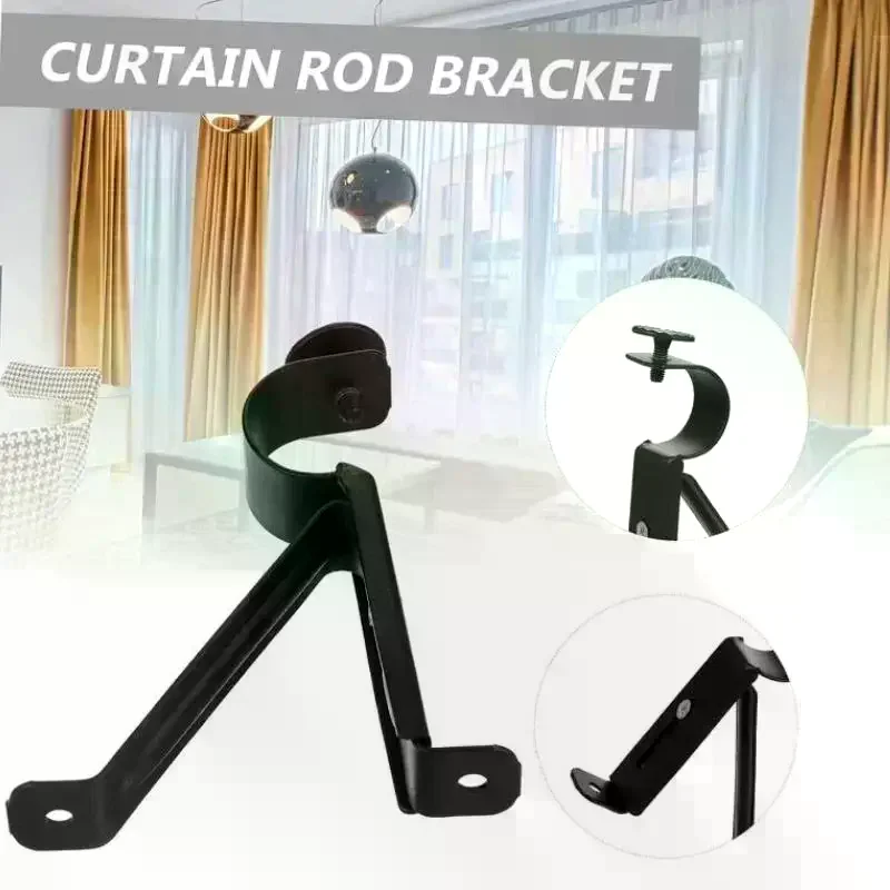 Heavy Duty Metal Curtain Rod Brackets With Adjustable Design Black Gold Finishes For Home Bedroom Window Use