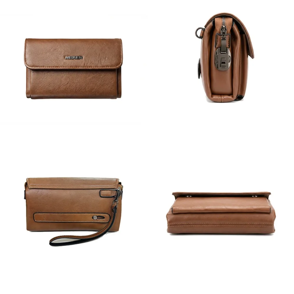 Men's PU leather business double-zipper long wallet, large-capacity multi-slot combination lock anti-theft clutch