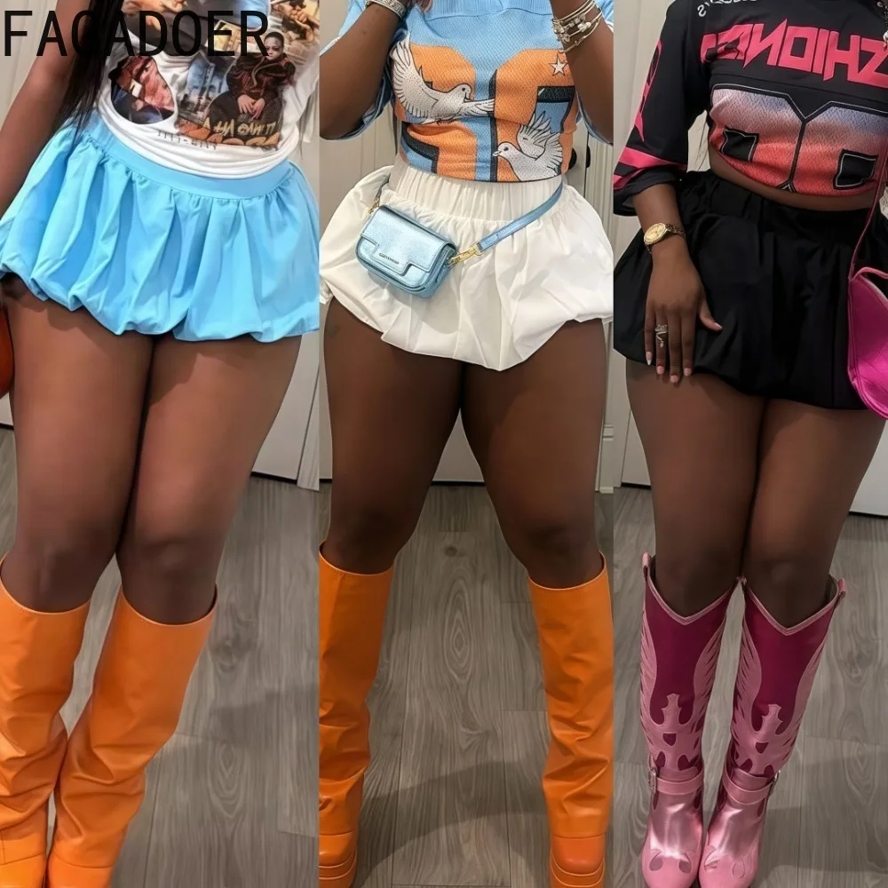 

FAGADOER Y2K Streetwear Bubble Mini Skirts for Women Fashion Hipster High Waist Ruched Pleated Puff Skirts Female Basic Bottoms