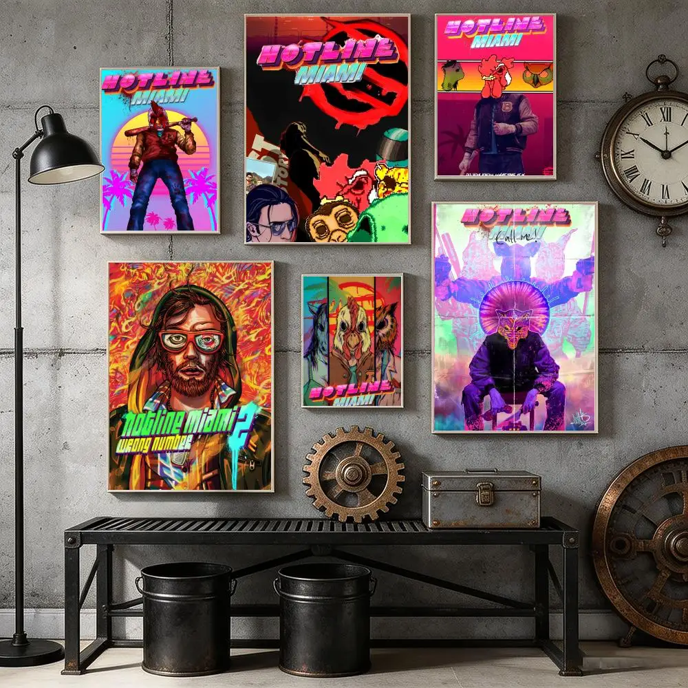 H-Hotline M-Miami Game Painting Calligraphy Canvas Poster Bedroom Living Room bar Hallway House interior Wall Decor