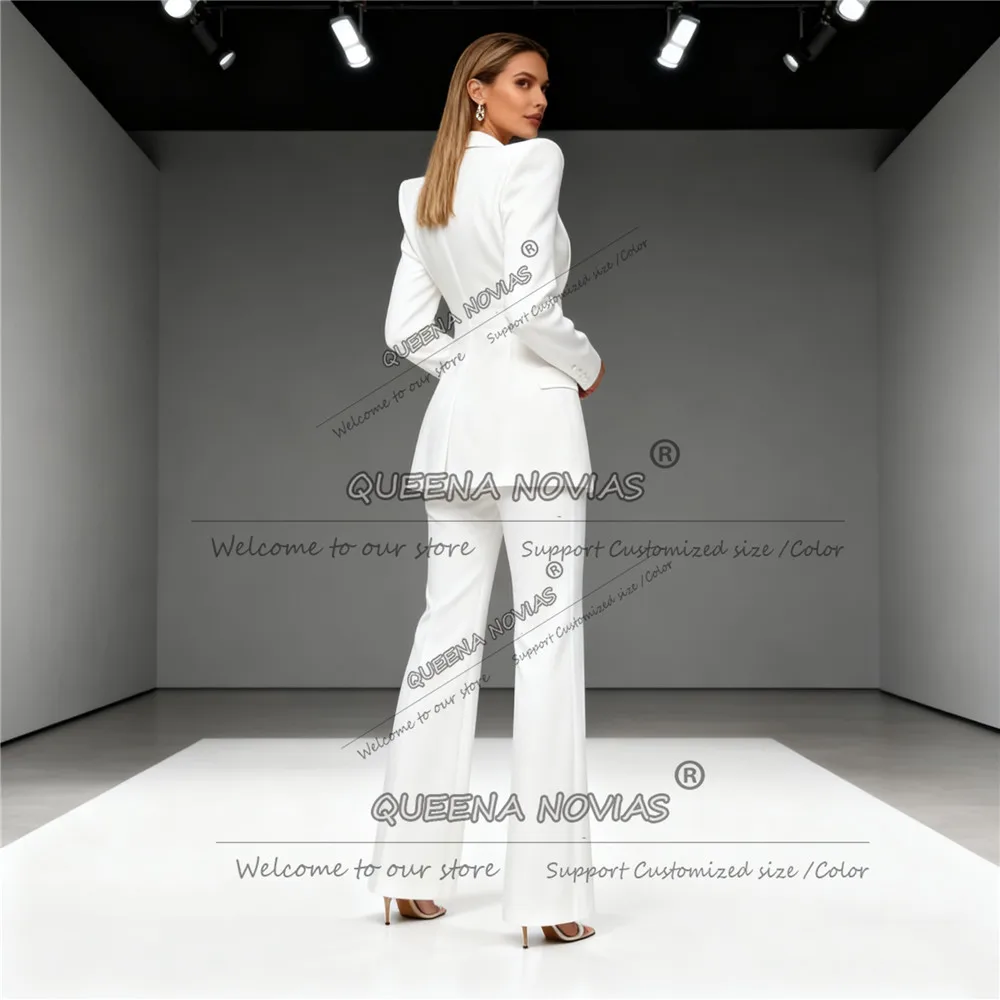 أنيقة الأبيض الصلبة النساء السراويل الدعاوى واحدة الصدر حفلة موسيقية الحلل مخصصة 3 قطعة مجموعات العروس الأم فستان الزفاف البدلات الرسمية #3