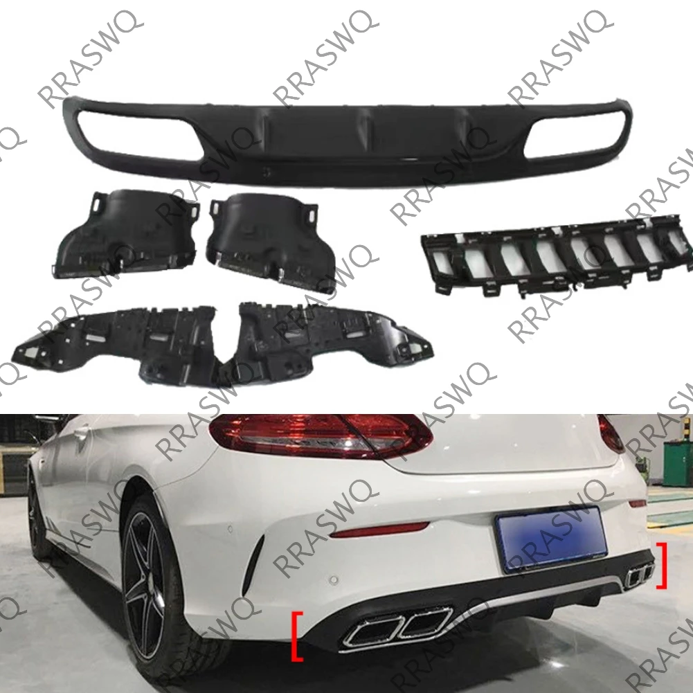 Для C63 AMG Диффузор с насадками выхлопных газов для Mercedes Benz W205 C205 Coupe 2-дверный C200 C300 C43 AMG до C63 AMG Задний бампер Губа