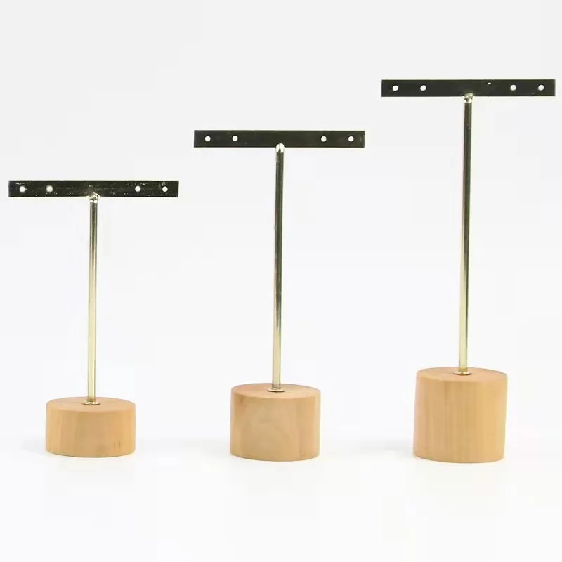 Golden Earring Jewelry Display Stand Rack Wood Base Earrings Black Jewelry Storage Golden Jewelry Organizer Store Decoration