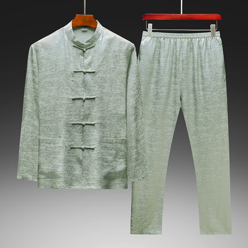 Natural Silk 100% 2 Piece Set Man Long Sleeve Shirt&Pants Luxury Summer Quality Lightweight Skin-Friendly Conjunto Verano Hombre