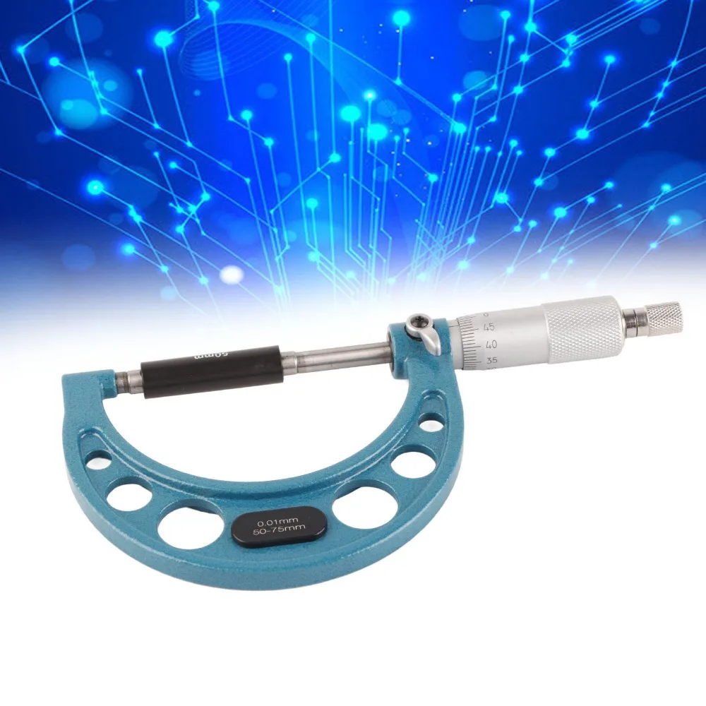 مقياس ميكرومتر خارجي من الفولاذ المقاوم للصدأ ، أداة قياس السُمك مع مفتاح ربط ، دقة عالية ، 0.01mm50-75