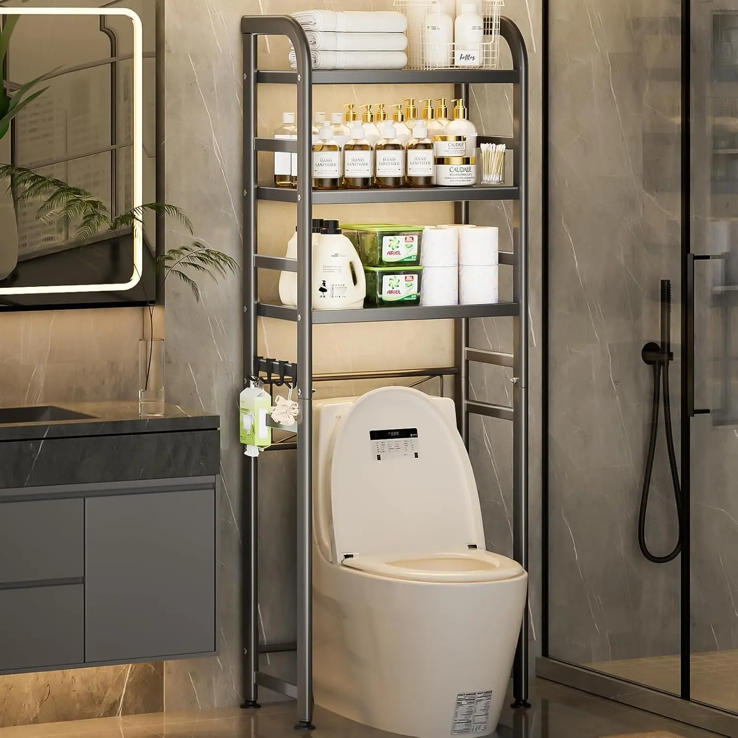 

Over The Toilet Storage, Enhanced Oval Tube Bathroom Shelf Organizer, Freestanding Toilet Storage Cabinet with Suction Cups f