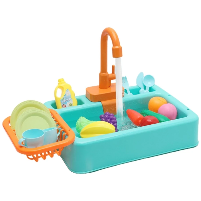 Montessori Kitchen Toy Sink Toy, Playing House Role-Playing Toy, Máquina lavar louça com água corrente, Lava-louças