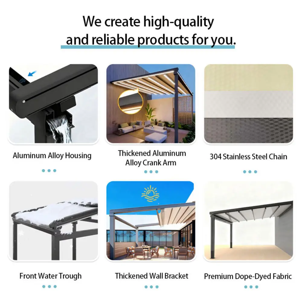 Automatic Motorized Pergola PVC Retractable Canopy Electric Awning Roof Foldable Waterproof Windproof Outdoor Patio Sunshade