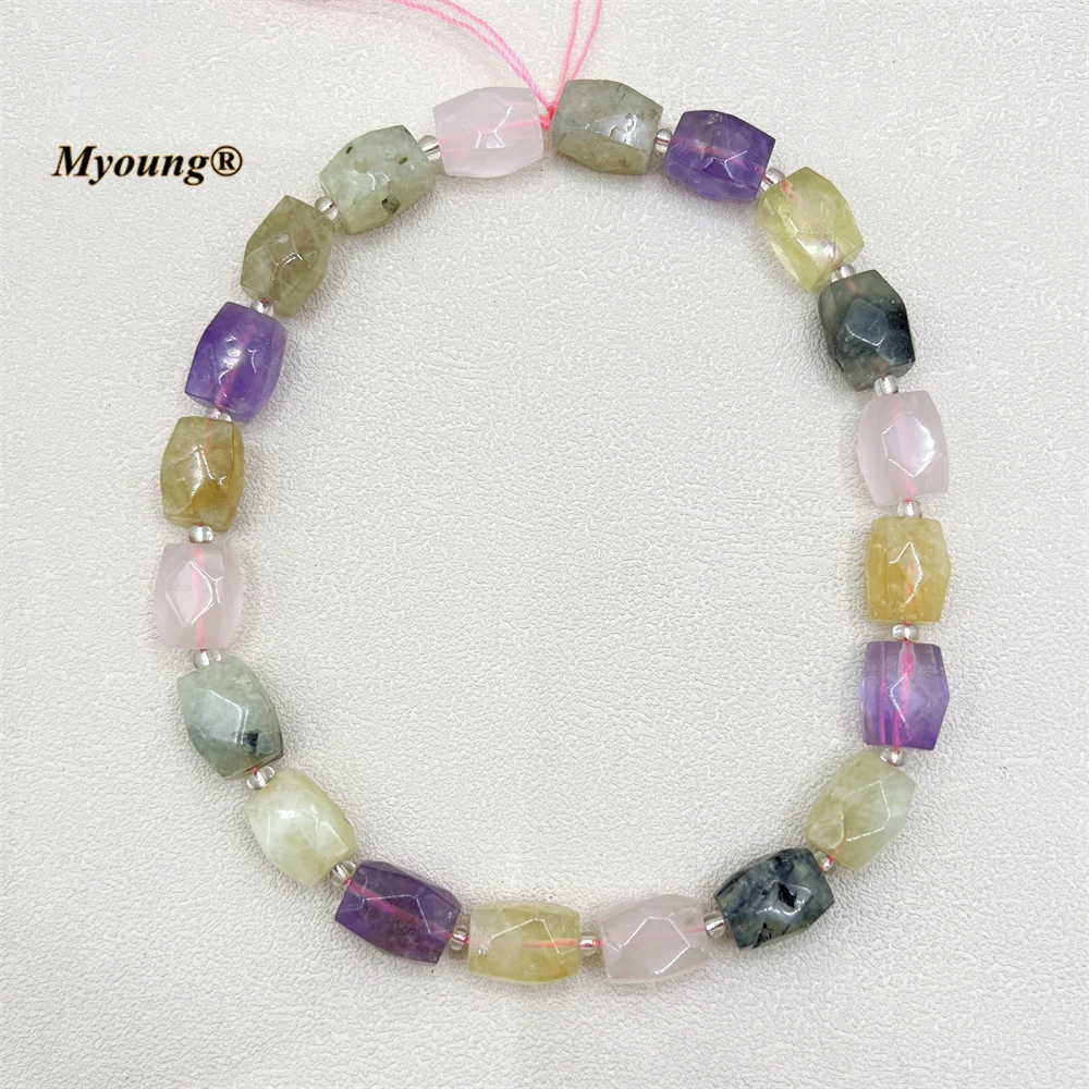 Large Multicolor Faceted Natural Amethysts Rose Quartzs Green Prehnites Amazonites Crystal Stone Cutting Nugget Beads MY2306