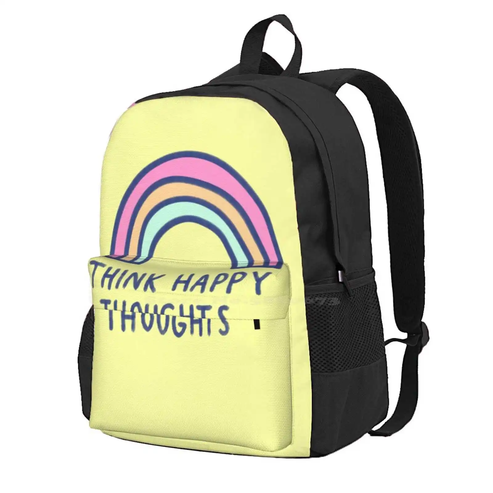 Think Happy Thoughts Hot Sale Schoolbag Backpack Fashion Bags Cute Rainbow Think Happy Thoughts Positivity Happiness Simple