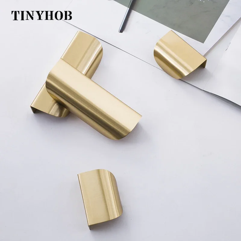 Modern Minimalist Brass Flush Cabinet Pulls Invisible Gold Drawer Knobs for Kitchen Wardrobe Bathroom Furniture Decoration