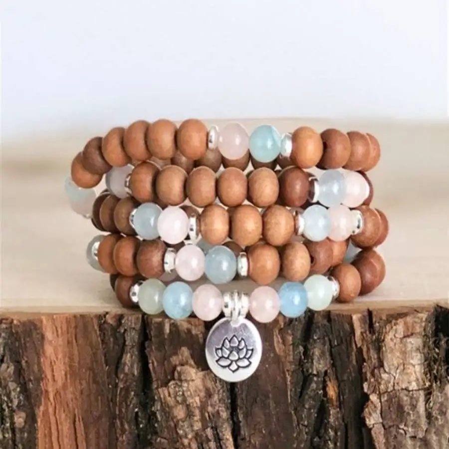 

8mm Sandalwood 108 Bead Lotus Pendant Bracelet Nirvana Chakra Buddhist zazen Jewelry tassel Zen Stone Bead Sacred Prayer Chaplet