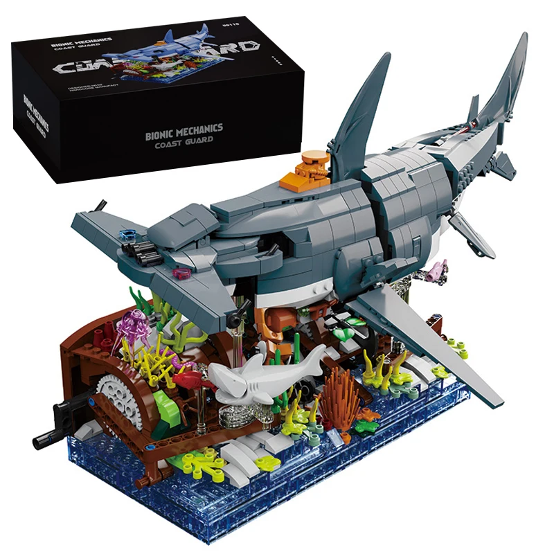 

Креативная серия бионических машин Hammerhead Shark MOC, строительные блоки, кирпичи для мальчиков, сделай сам, развивающие игрушки для детей, подарки на день рождения
