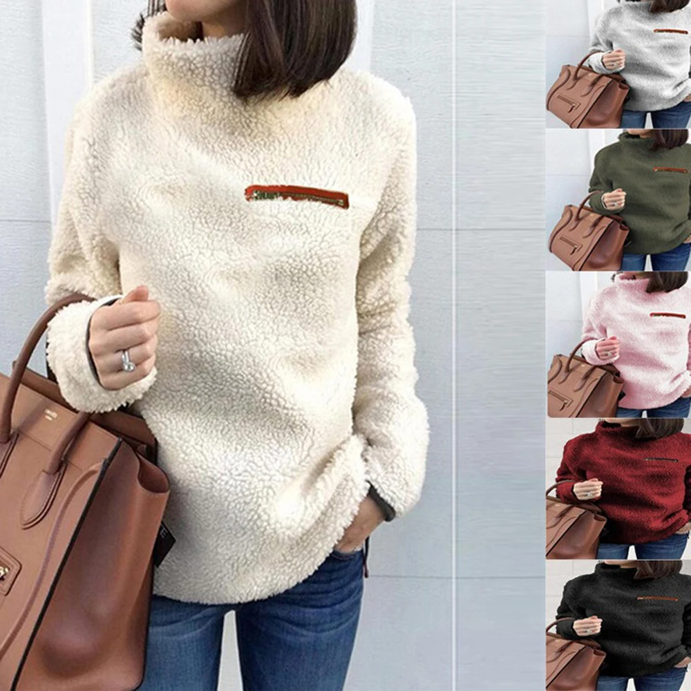 Oversized S-5XL Women Loose Fleece Sweatshirts Casual Turtleneck Long Sleeve Pullover Zip Coats For Autumn NMD-919