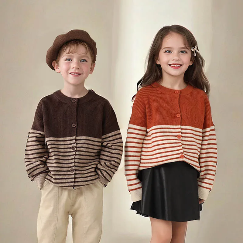 

Autumn Children Girls Open Stitch Coat Korean Loose Striped Infant Girl Sweater Cardigan Casual Versatile Toddler Girls Knitwear