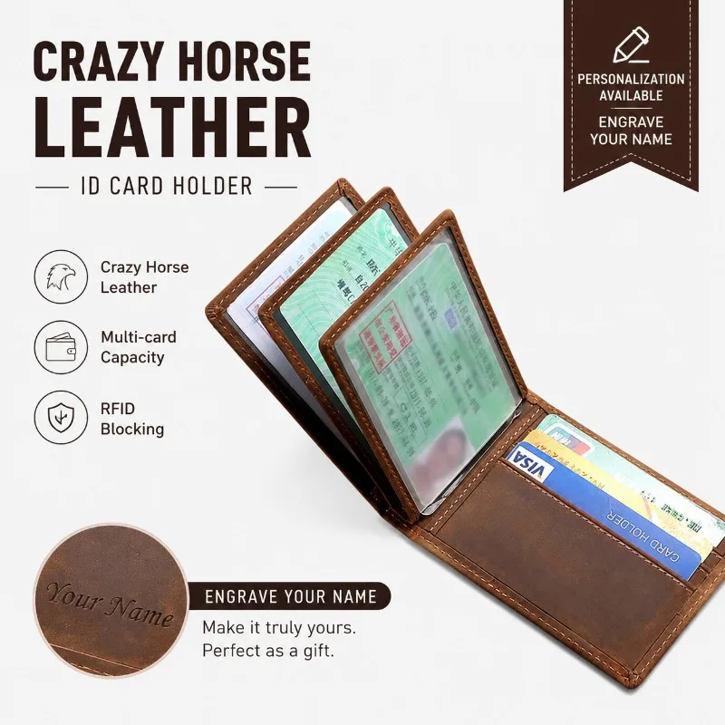Crazy Horse Leather Card Holder Driver License Case Slim ID Organizer Business Accessory Handmade Personalized Gift