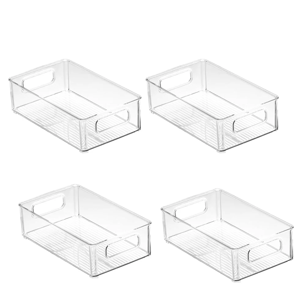 4Pcs Refrigerator Organizer Bins Stackable Fridge Organizers with Cutout Handles Clear Plastic Pantry Food Storage