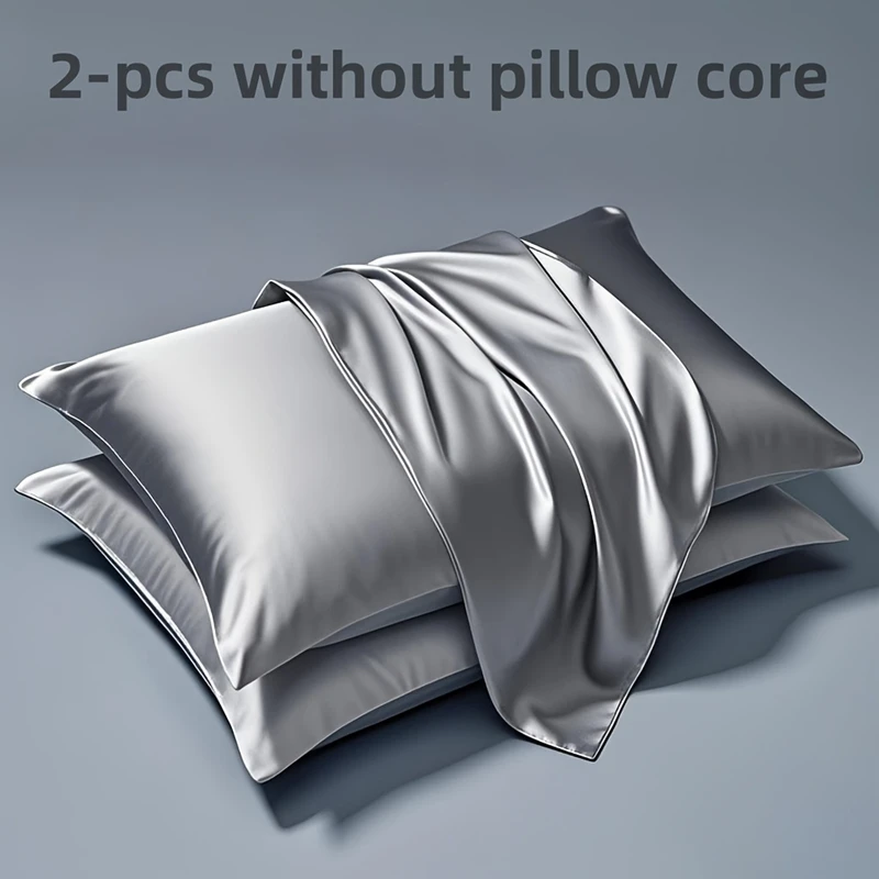 2pcs Set Satin Pillowcases Soft Breathable Smooth Polyester Covers for Sleep Machine Washable