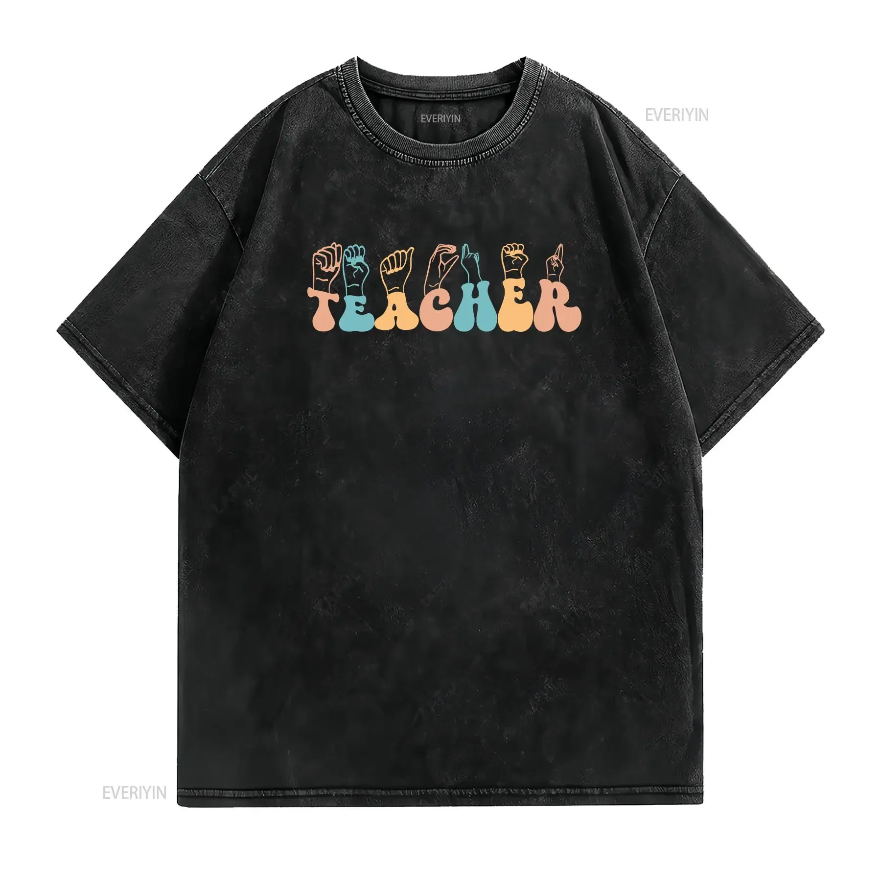 ASL Teacher T Shirt Sign Language For American Back To School vintage Washed homme Breathable fashion Unisex designer clothes