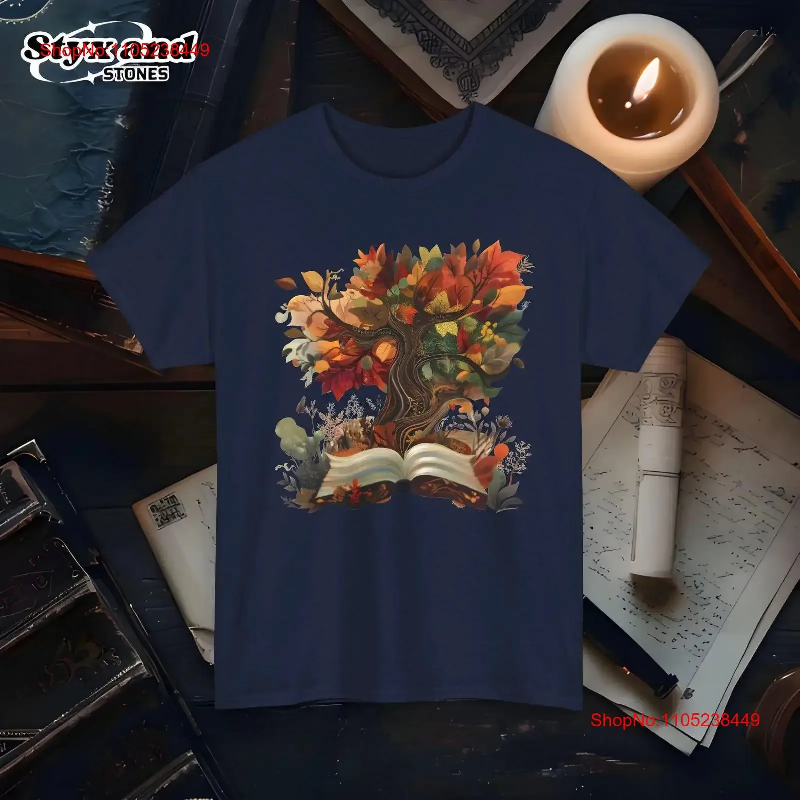 Falling Leaves Literary T Shirt Book Club Autumn Tree Fall Reading Top Light Academia Writer Nature Lover Cottage Core vintage