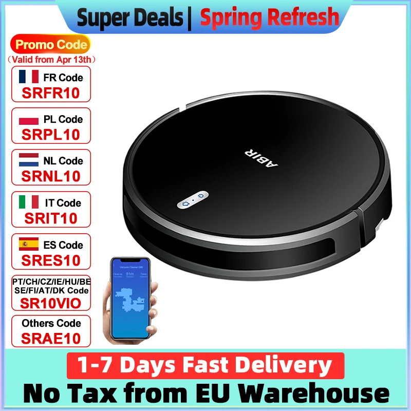 Aspirateur robot ABIR G20S, Navigation sur carte IA, partition super intelligente, avec mémoire,app WiFi,aspiration 6000Pa,nettoyage humide intelligent, désinfection, fonctionne avec Alexa et Google