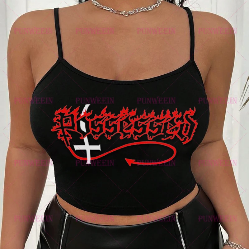 

Daemon Dark Gothic Y2k 90s Vintage Harajuku Sleeveless Cute Sexy top metal Graphic emo girl Punk sweetheart Streetwear Tank Top