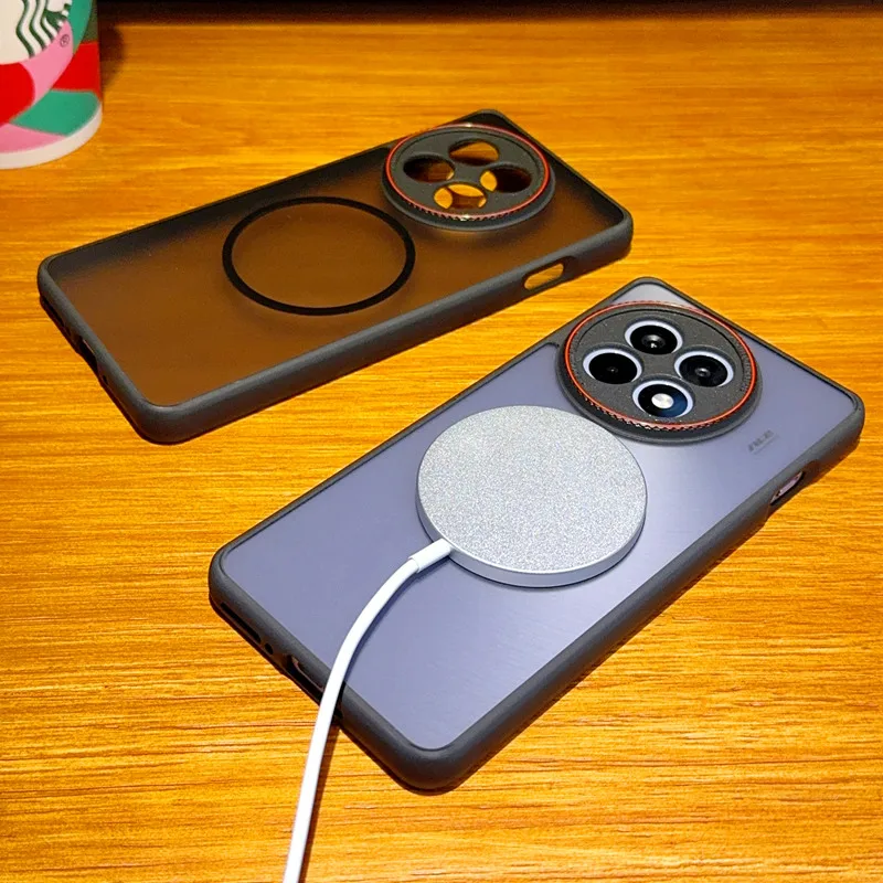 

Wireless Charing Case Cover for Oneplus Ace5 Red Camera Lens Frame Acrylic Translucent Matte Back Coques for Oneplus Ace5 Pro