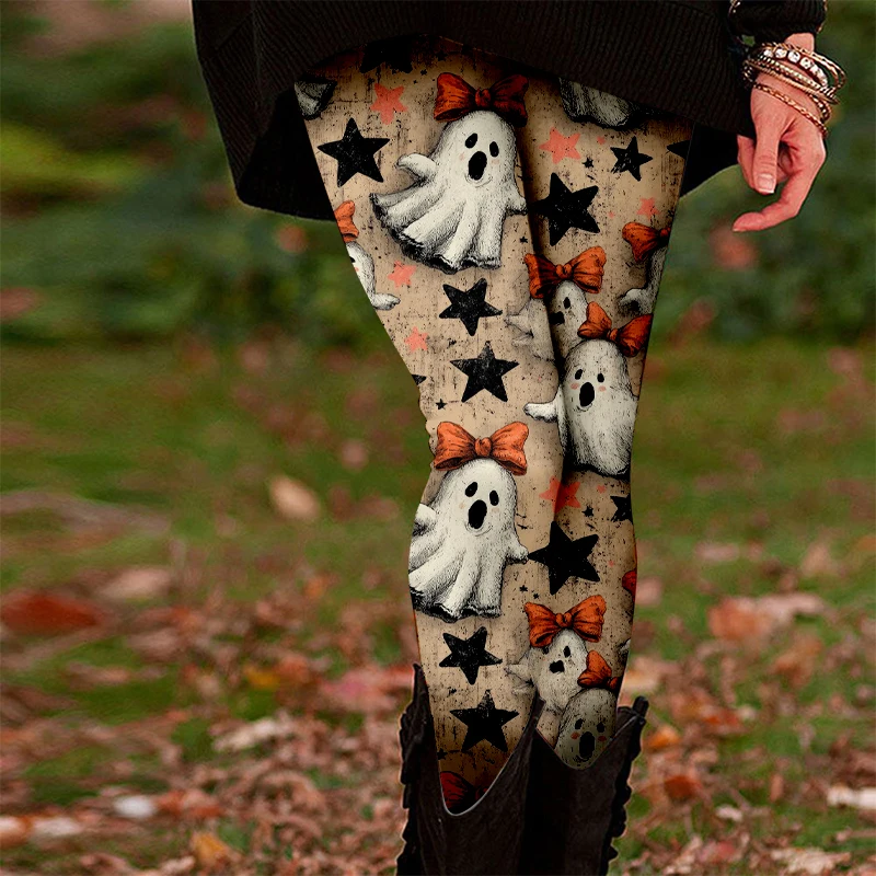 Halloween Theme Casual Leggings For Women 3D Printed Bats Spider Web Graphic Yoga Pants Fashion Gothic Y2k Women's Elastic Pant