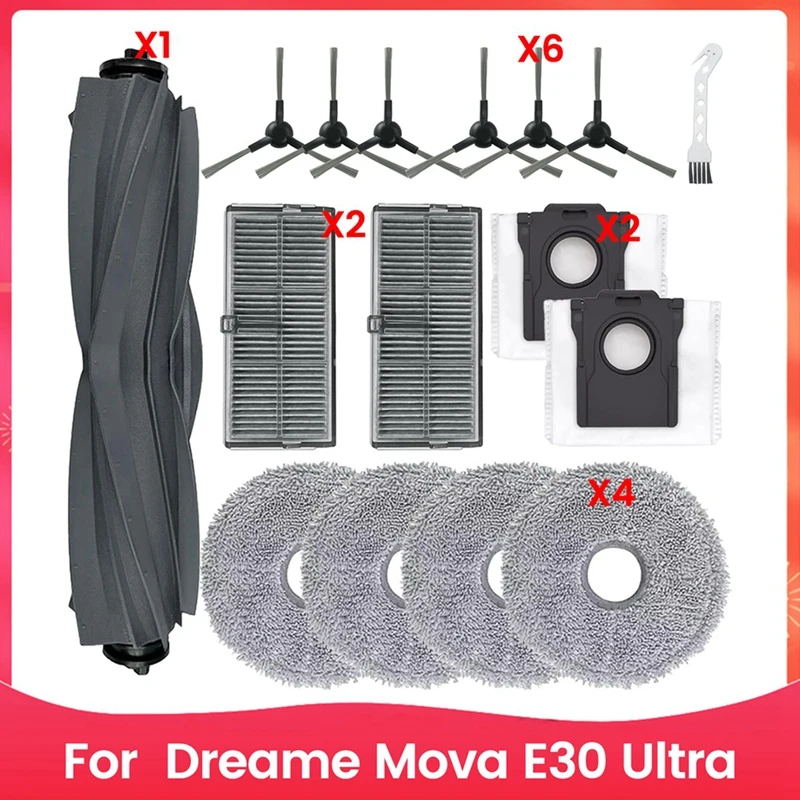 JDZD-16Pcs Accessories Kit For Dreame Mova E30 Ultra Vacuum Cleaner Main Side Brush Hepa Filter Mop Pad Dust Bags