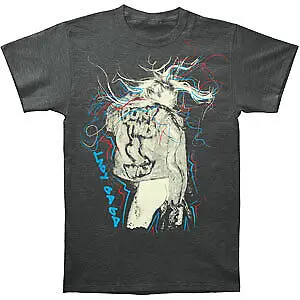 Men's Lady Gaga Scribbles Slim Fit T shirt Large Grey