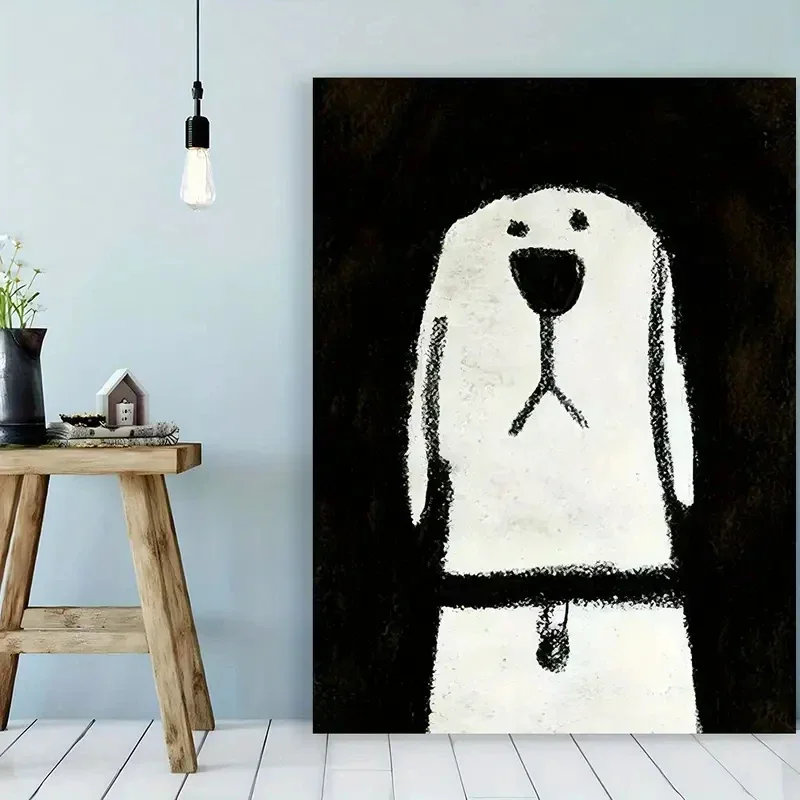 (Kein Rahmen) Moderne schicke Leinwandbilder mit Hundemotiv, einfache Schwarz-Weiß-Tier-Wandkunst-Poster für Wohnzimmer, Schlafzimmer & Home-Office