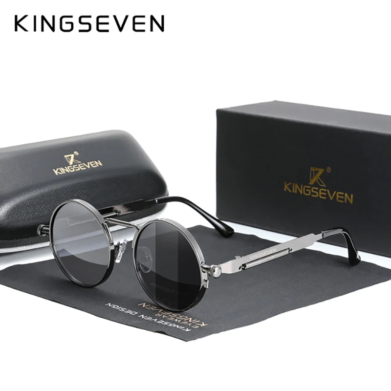 KINGSEVEN Ronde Zonnebril voor Mannen Gepolariseerde Steampunk Zonnebril Voor Vrouwen Vintage Stijl UV400 Brillen Accessoire Oculos