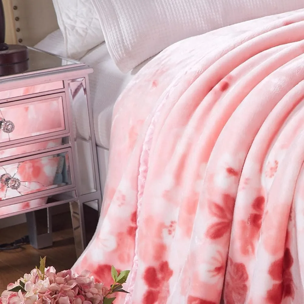 Korean Fleece Plush Blanket Queen 79x91 Heavy Pink 2 Ply Reversible Raschel Throw 200x230cm