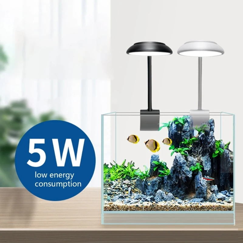 USB Fish Tank Clip-on Light LED Beads Aquarium Light Clamp 360-Degree Adjustable White and Blue Lights Anti-Glare