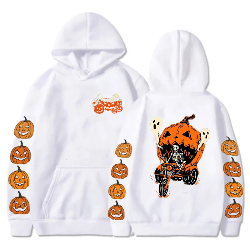 Pumpkin Skeleton Drinking Women Hoodies Casual Pullovers Hoody Funny Skull Halloween Party Designer Graphic Men's Sweatshirts