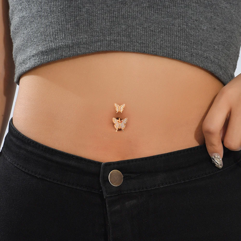 Gold Color Crystals CZ Belly Piercing Dangled Navel Ring