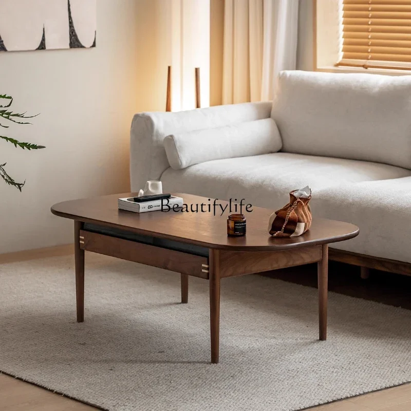 

01Solid wood coffee table Nordic small apartment household low table black walnut Japanese simple