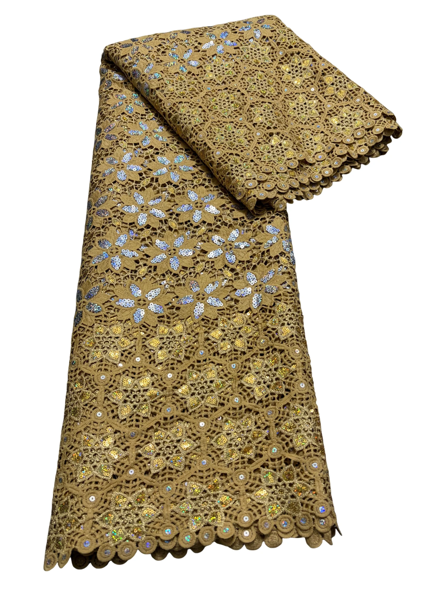 

5 Yards Gold Sequins Cord Lace Fabric Luxury African Wedding Fabric Nigerian Guipure Cord Lace Sequence For Women Sewing Cloth
