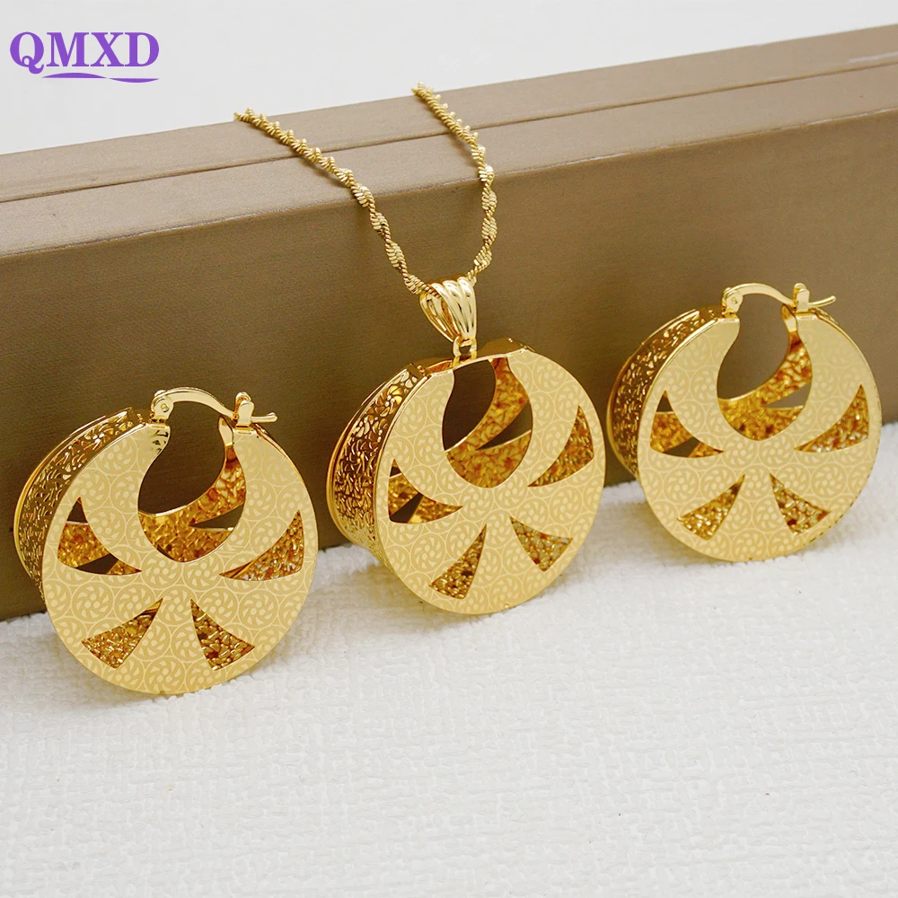 

Fashion Copper Necklace Sets Drop Earrings For Women Round Sexy African Jewelry Sets Lady Accessories Wedding Sets