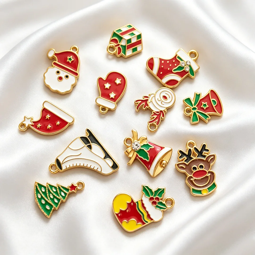 2 Stück Edelstahl Weihnachts-Emaille-Handschuh Weihnachtsmann Anhänger Charms für DIY Armbänder Halsketten Schmuckherstellung Zubehör – Detail 2
