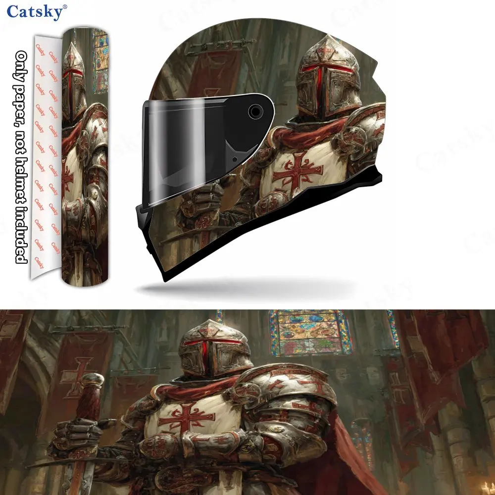 Holy Cross Knight Print Helmet stickers , PVC Material Multifunctional Helmet Stickers, Scratch-Resistant & Fade-Proof, Easy to