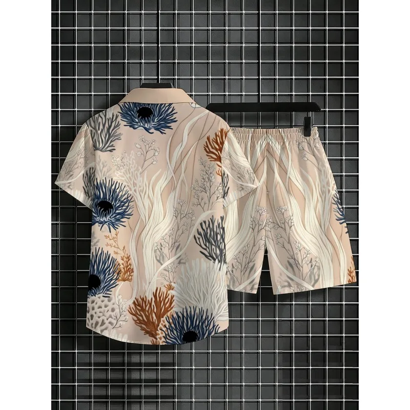 Summer Men Two Piece Printed Shirt Shorts Set Quick Dry Lightweight Comfortable Beach Resort Swim Pool Vacation Travel Matching view 4