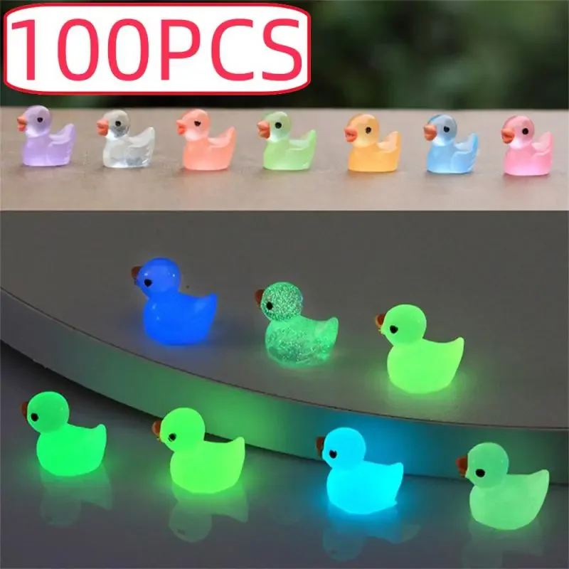 100PCS Luminous Mini Ducks Moss Microlandscape Miniature Duck Figurines Fairy Garden Accessories Home Decor Glow in The Dark