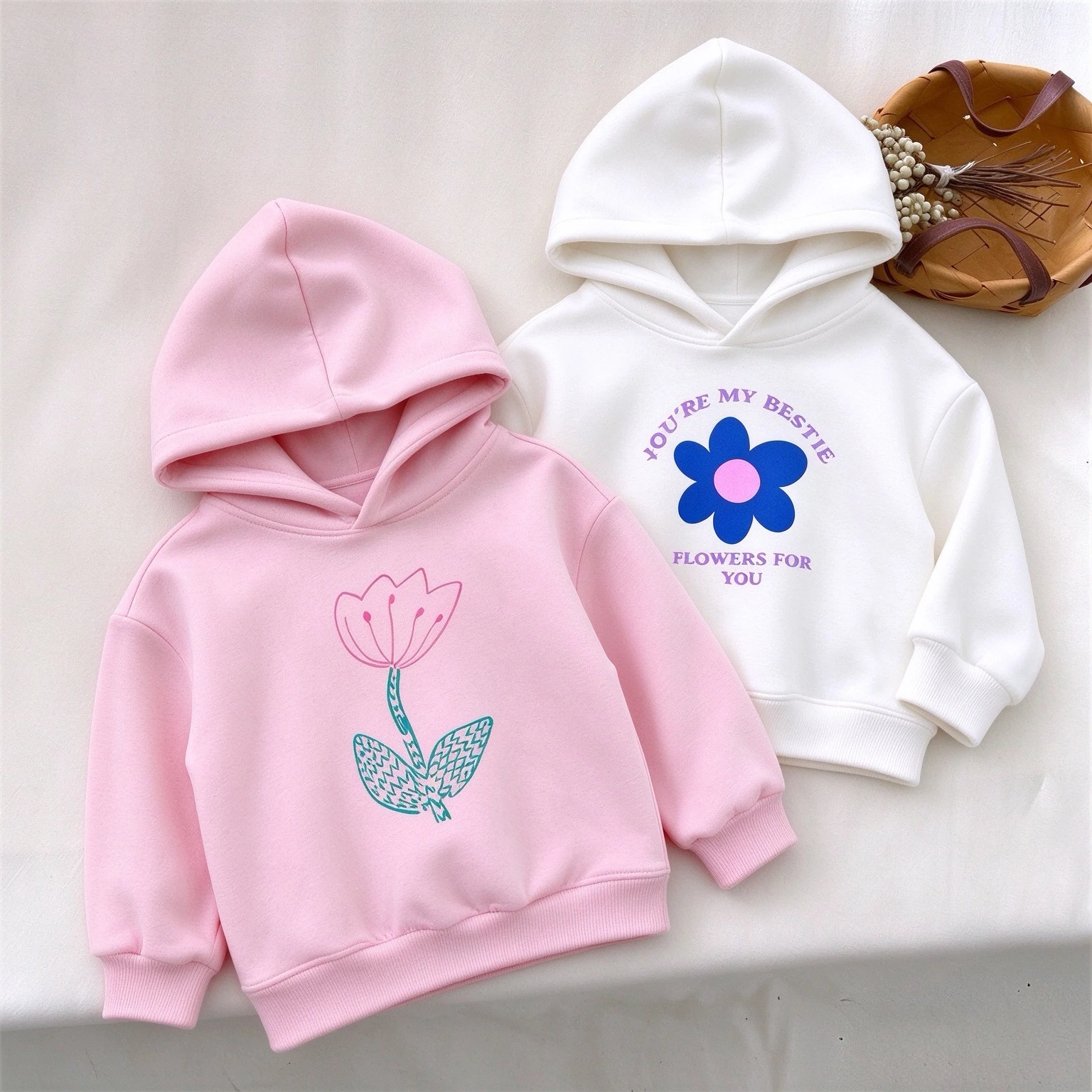 Flower Pattern Baby Girl Hoodies Autumn Winter Thicken Warm Fashion Casual Hooded Sweatshirts Tops Children's Clothes 1-7 Age
